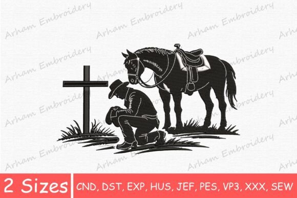 A Cowboy Praying at Christian Cross Embroidery Design Review
