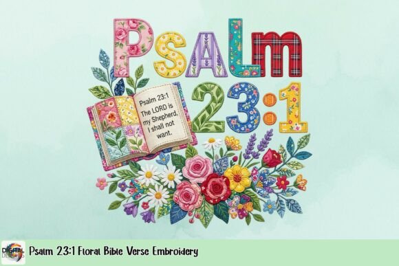 An Embroidery Designer's Review: Psalm 23 1 Floral Bible Verse