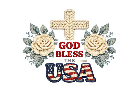 An Embroidery Seller's Look at God Bless USA Embroidery Cross Rose PNG