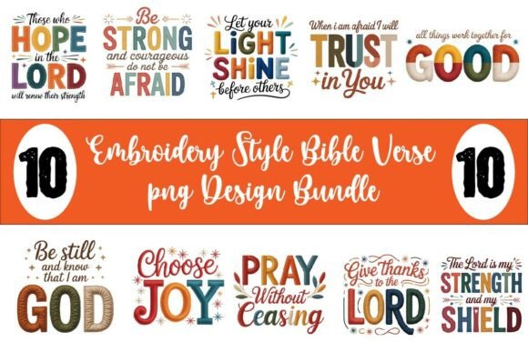 Boho Christian Embroidery PNG Design Bundle