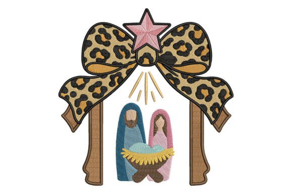Leopard Nativity Bow Embroidery: A Bold Christmas Choice